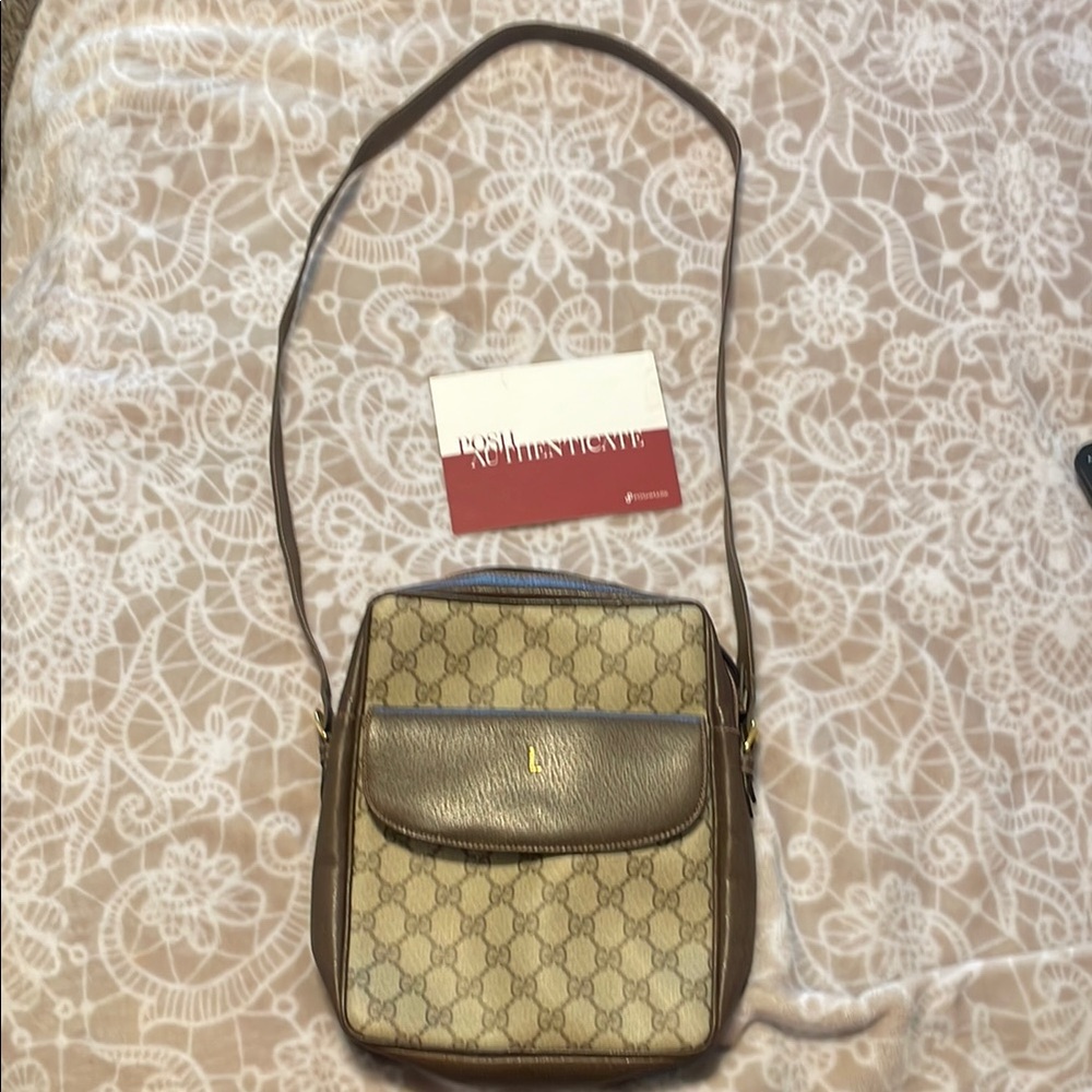 Gucci Brown and Tan Crossbody Bag with Monogram Canvas